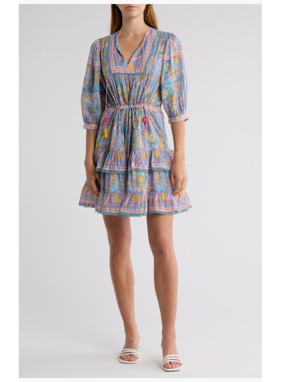 NWT Alicia Bell Kate Tiered Cotton and Silk Minidress Print Medium Dress - Picture 2 of 11